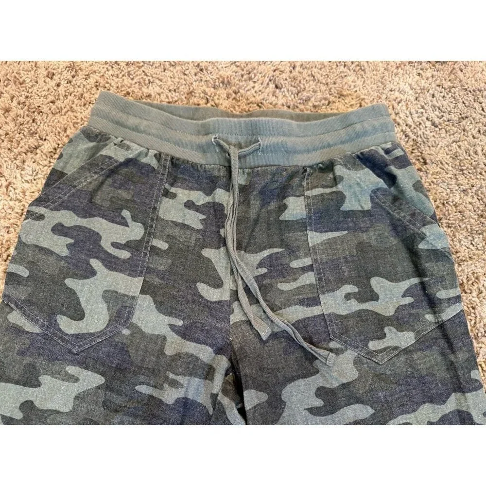 Womens Camo Jogger Pants Crop Ankle Linen Blend Casual Beach Travel Outdoor SM - Picture 5 of 8